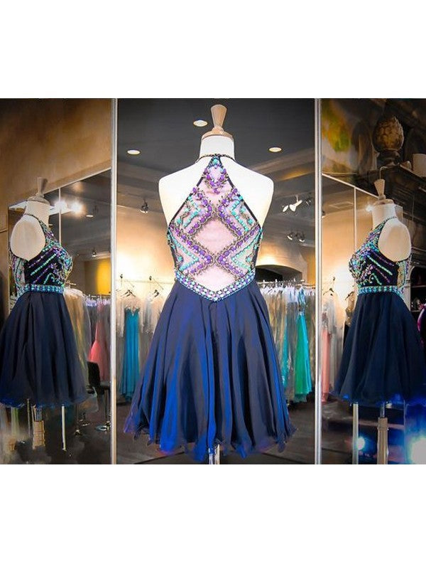 A-Line/Princess Sleeveless Scoop Beading Chiffon Short/Mini Dresses