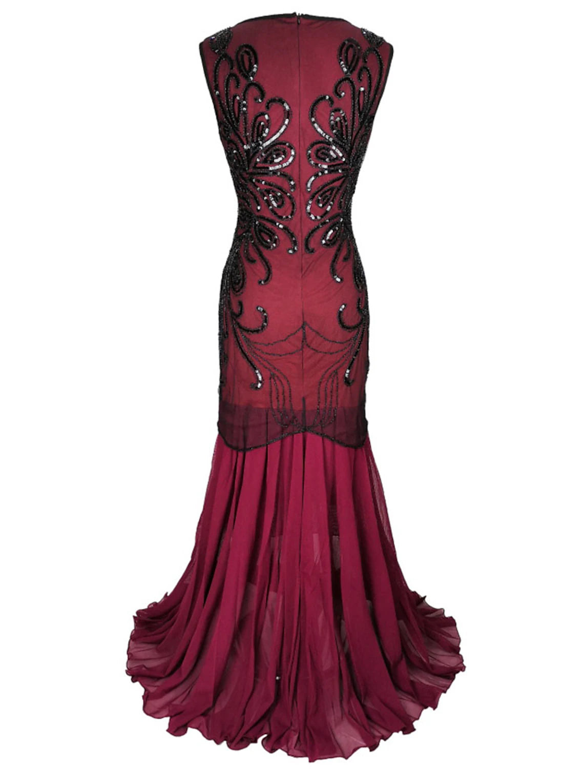 A-Line Evening Gown Vintage Dress Holiday Floor Length Sleeveless Jewel Neck Cotton Blend with Sequin Splicing