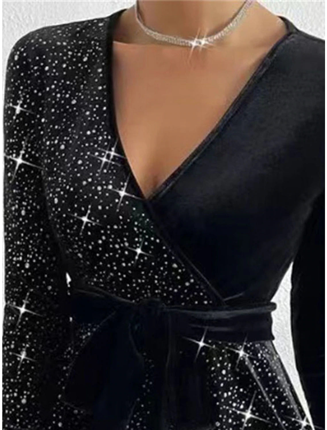 Women‘s Party Dress Sequin Dress Black Dress Velvet Dress Homecoming Dress Mini Dress Long Sleeve Pure Color Beads Fall Winter Autumn V Neck Fashion Winter Dress Wedding Guest Birthday Slim