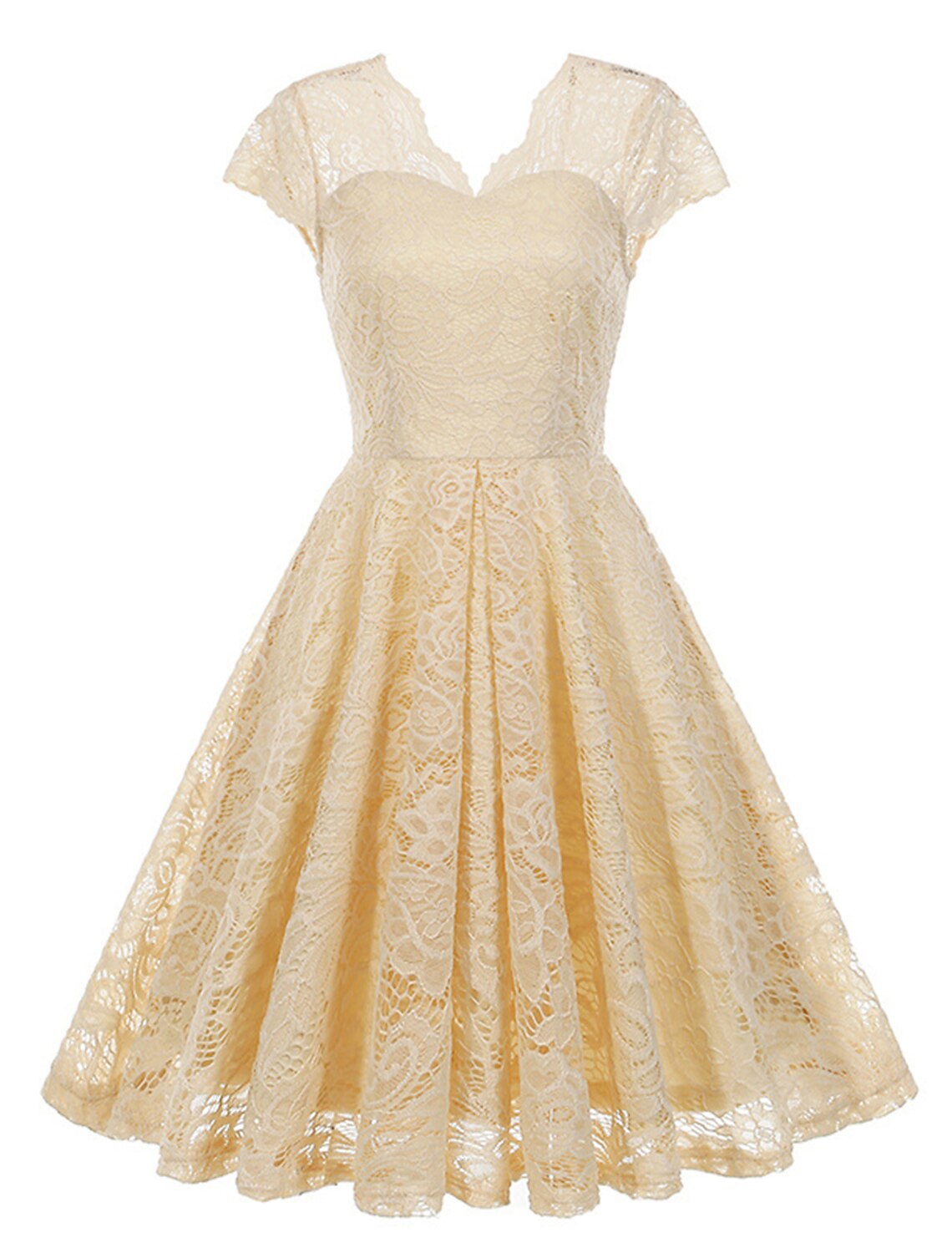Women's Vintage Dress Party Dress Lace Dress Mini Dress Light Yellow Black Pink Short Sleeve Pure Color Lace Spring Fall Winter V Neck Vintage Christmas Wedding Guest Birthday