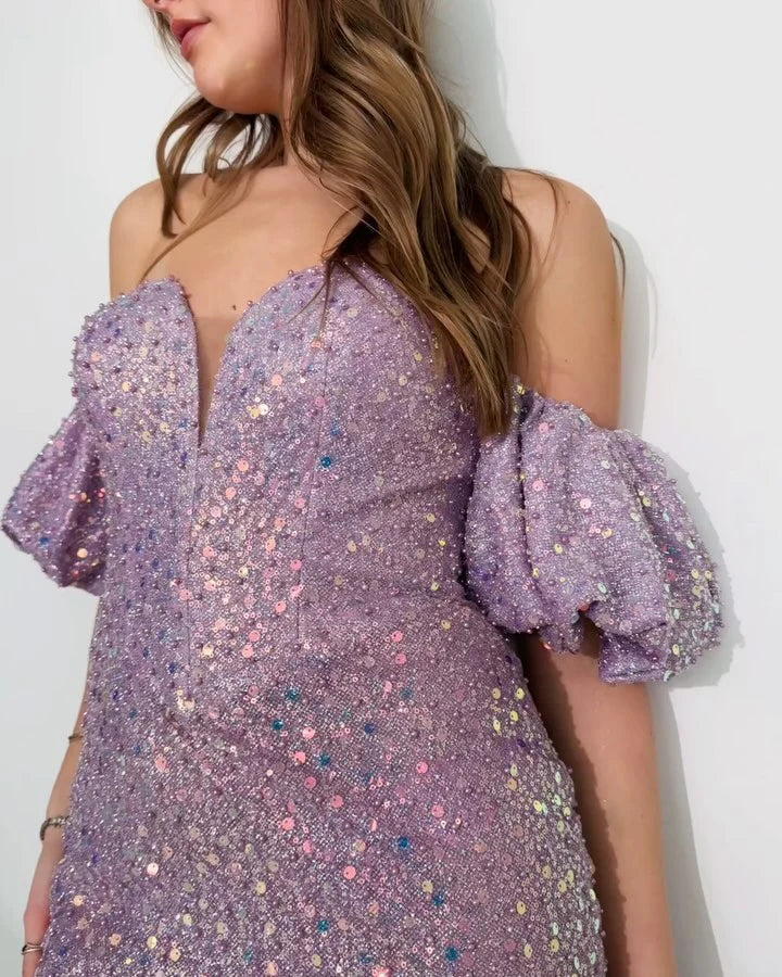 Hermosos vestidos largos y elegantes de fiesta de graduación con escote en forma de corazón, lentejuelas y perlas con abertura