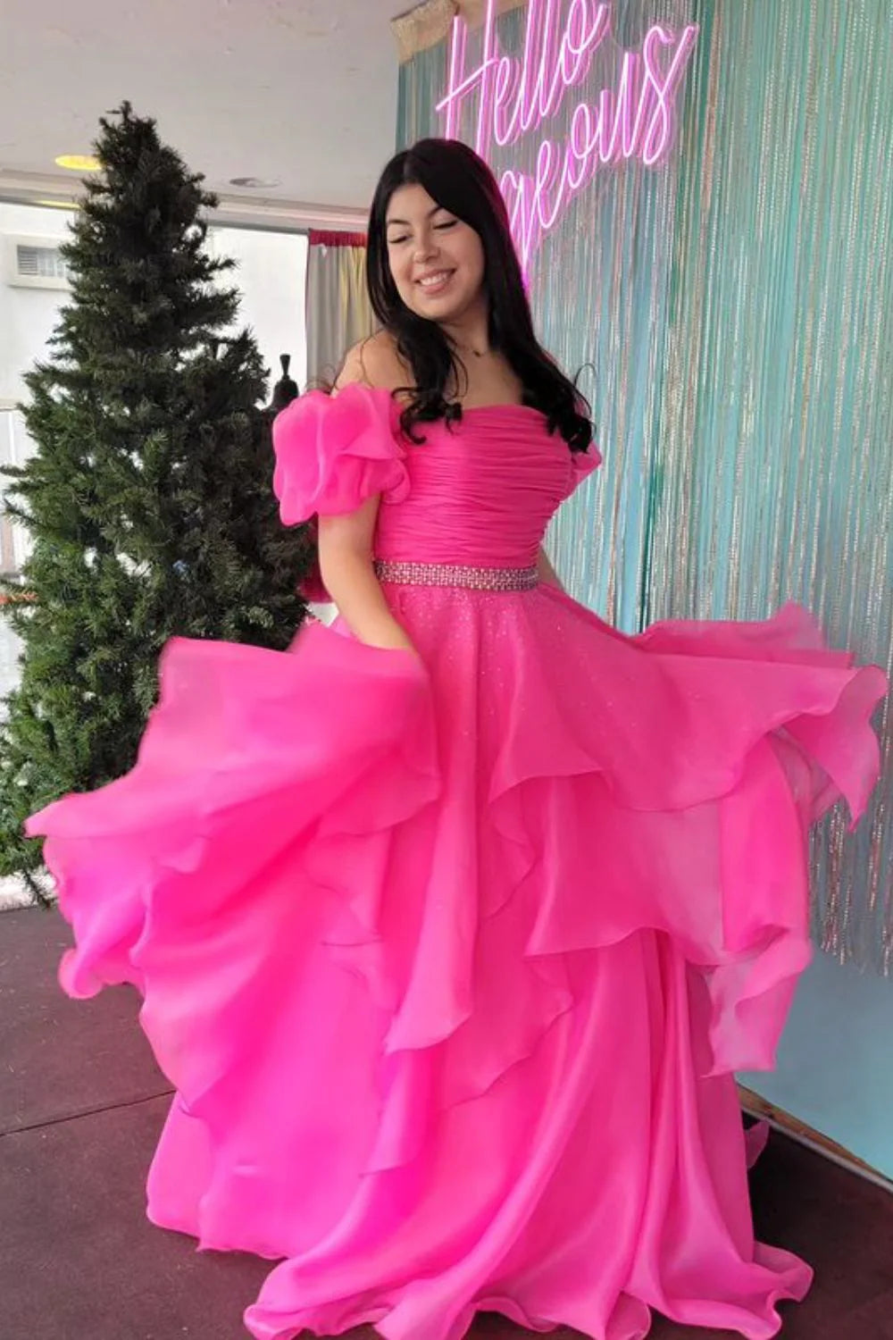 Vestidos de fiesta largos de tul con hombros descubiertos, vestido formal estilo princesa