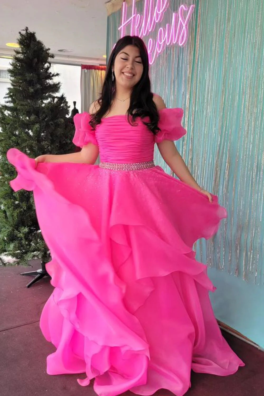 Vestidos de fiesta largos de tul con hombros descubiertos, vestido formal estilo princesa