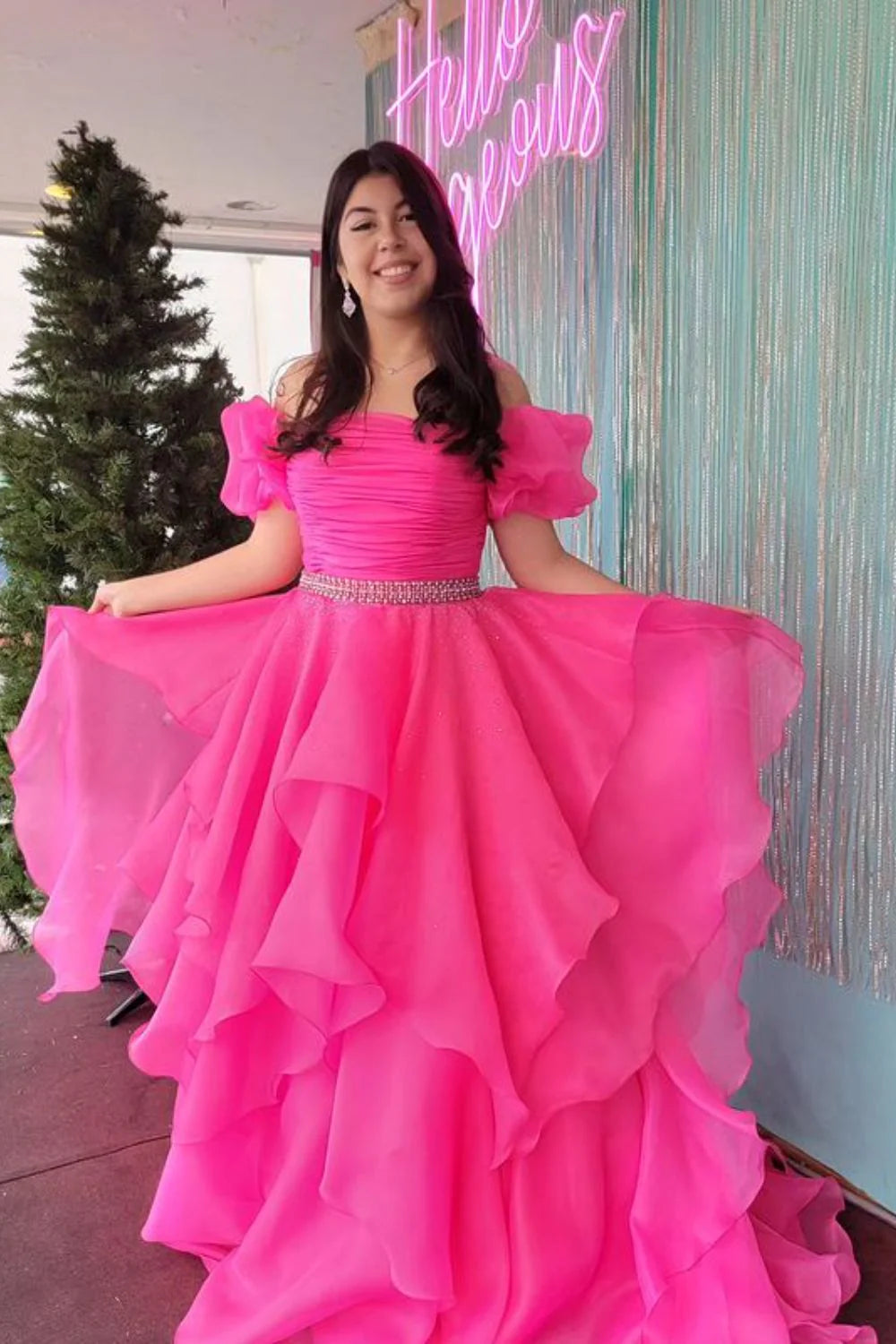 Vestidos de fiesta largos de tul con hombros descubiertos, vestido formal estilo princesa
