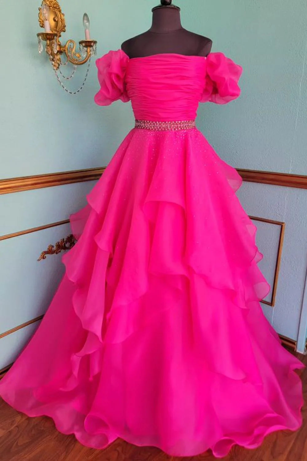 Vestidos de fiesta largos de tul con hombros descubiertos, vestido formal estilo princesa
