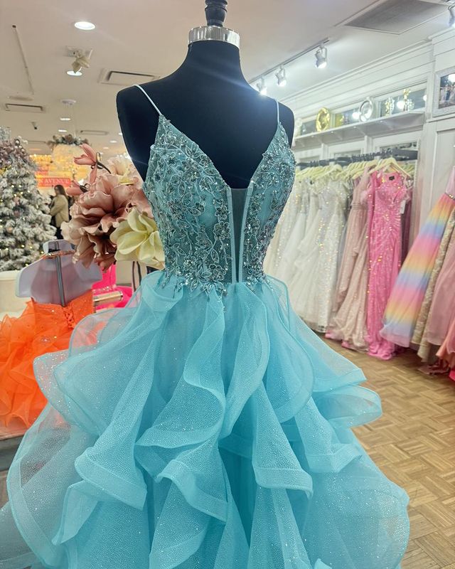 Vestidos de fiesta con escote en V, con cuentas auténticas, encantadores, largos, sin mangas, corte A, espalda descubierta