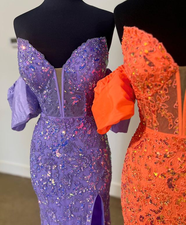 Vestidos de fiesta sin tirantes, con hombros descubiertos y apliques, de sirena