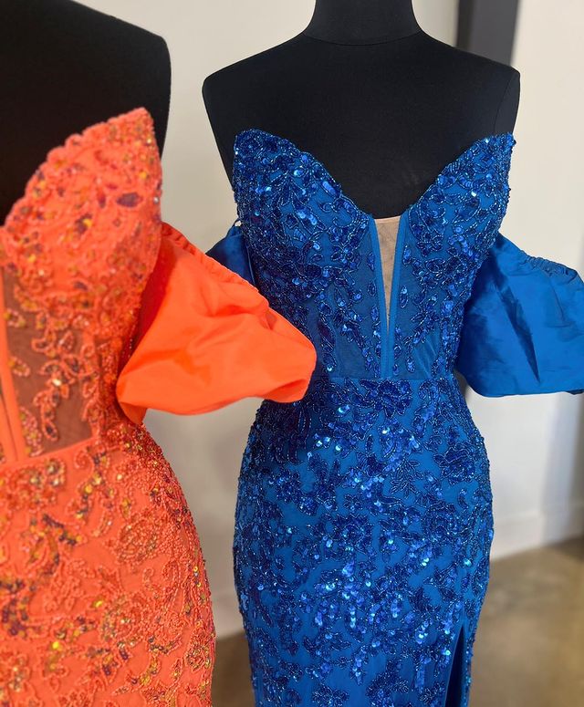 Vestidos de fiesta sin tirantes, con hombros descubiertos y apliques, de sirena