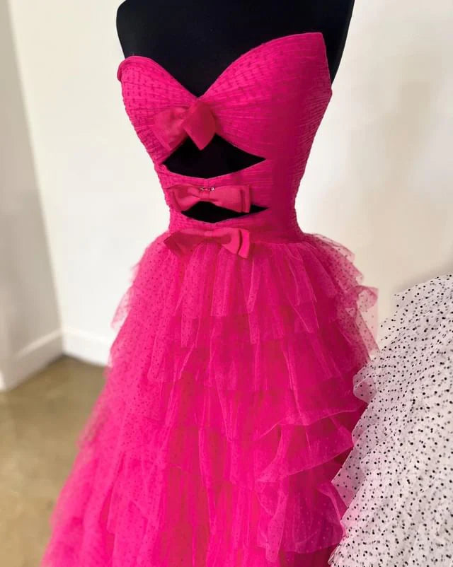 Vestidos de fiesta sin tirantes, corte A, con aberturas escalonadas y largo hasta el suelo