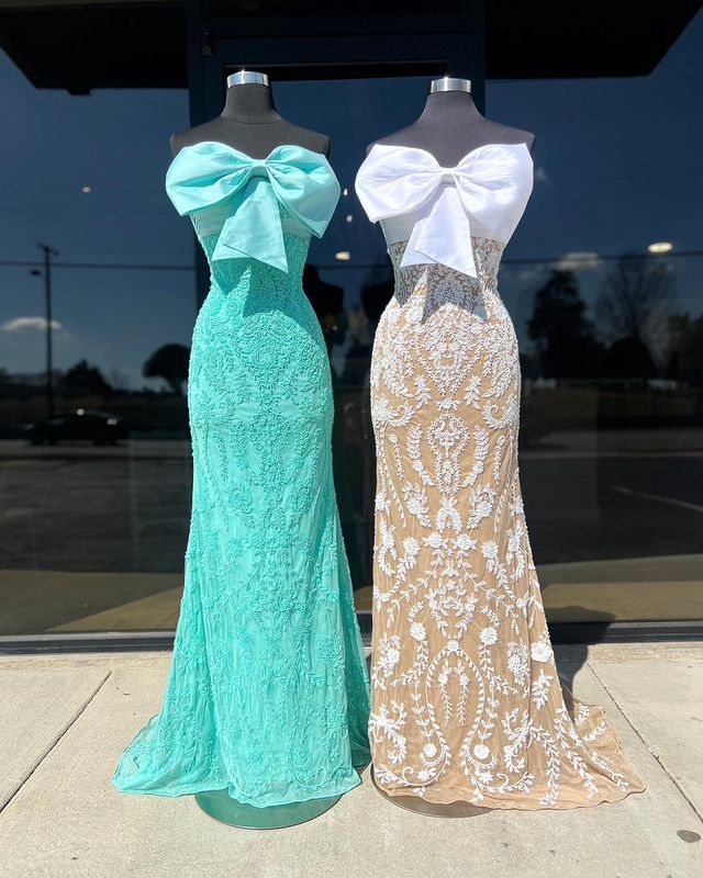 Vestidos de fiesta de sirena sexys sin tirantes de encaje sin mangas, vestidos de noche largos populares