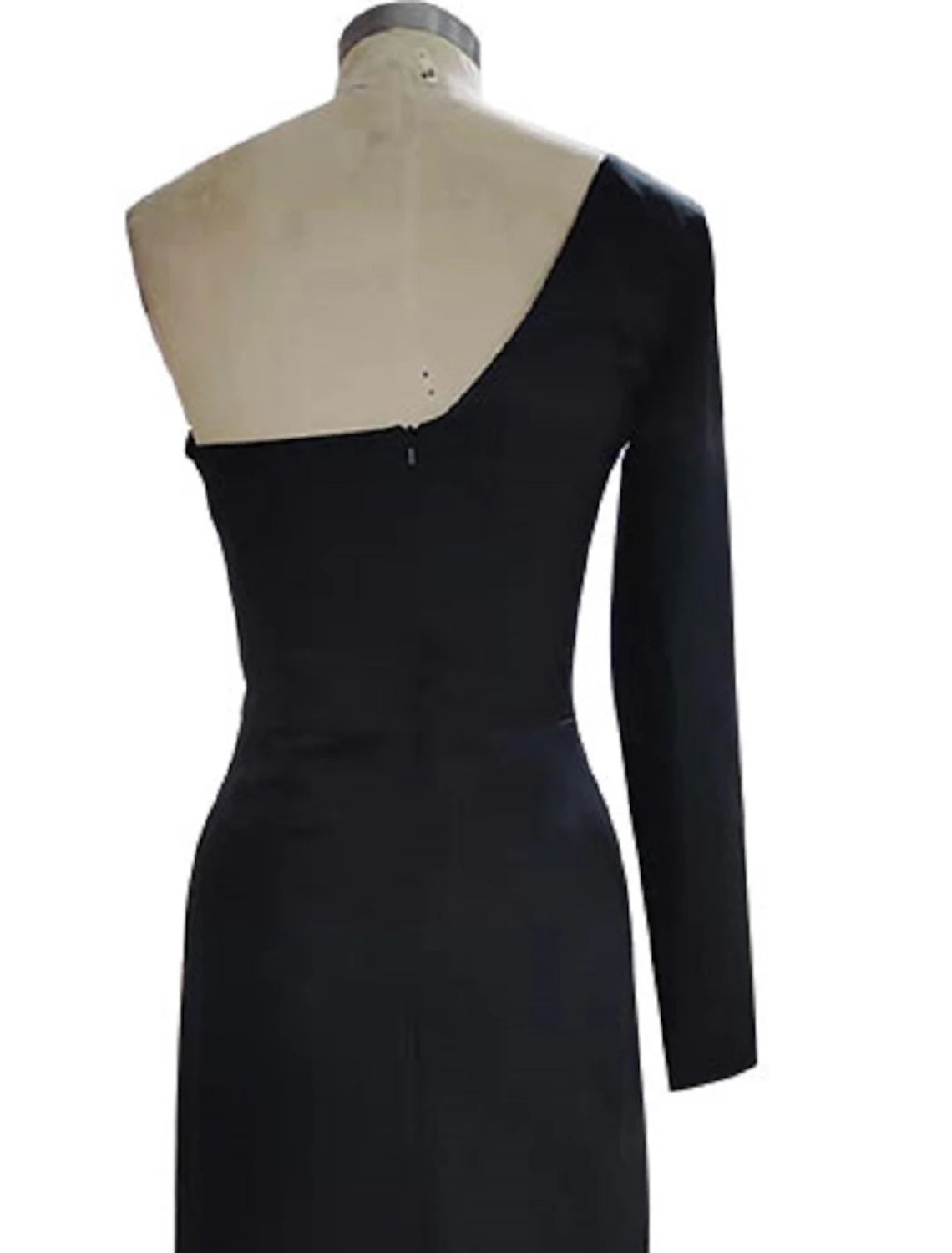 Vestido de fiesta de sirena, vestido de invitada de boda, elegante, formal, de lazo negro, largo hasta el suelo, manga larga, un hombro, tejido elástico con abertura.