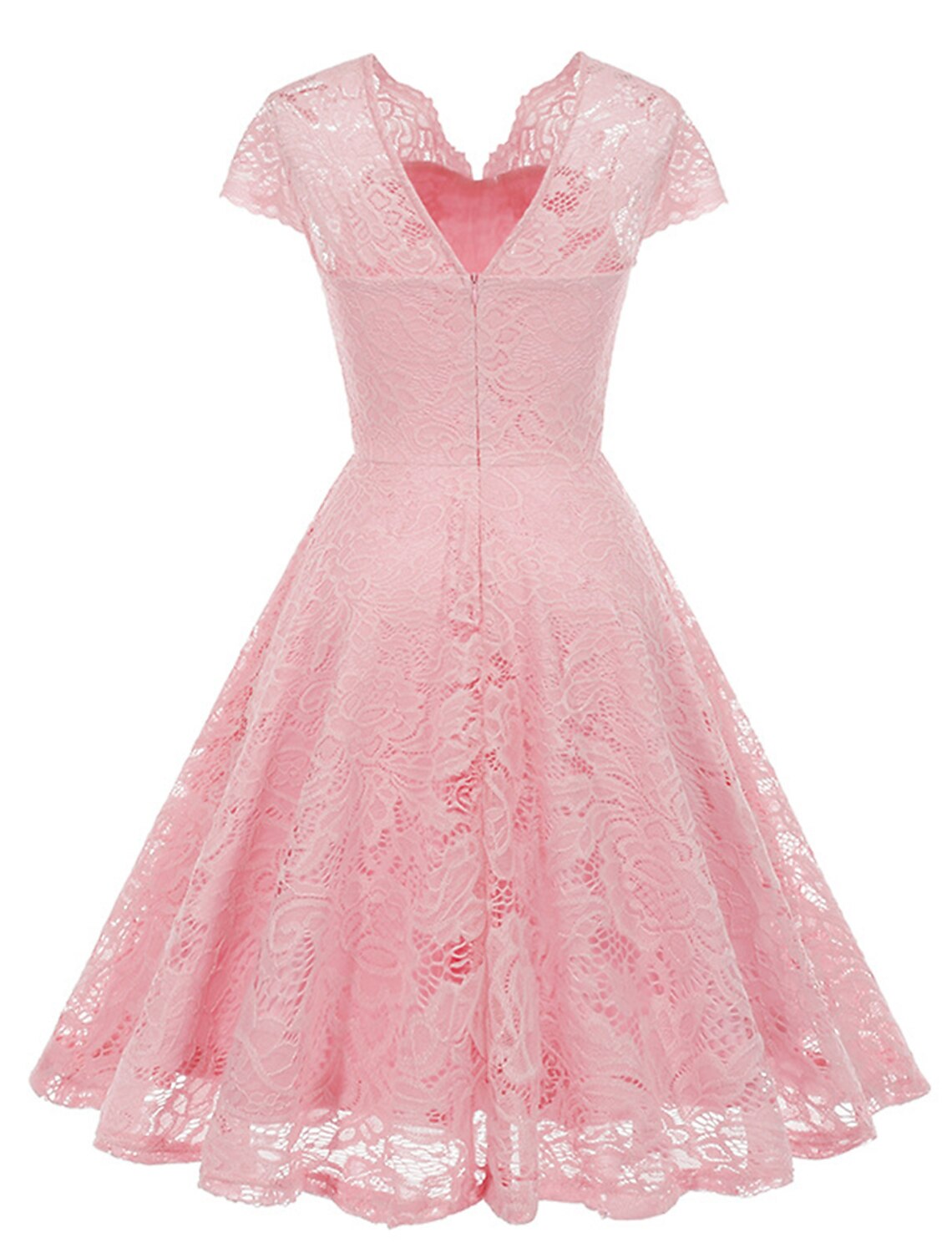 Women's Vintage Dress Party Dress Lace Dress Mini Dress Light Yellow Black Pink Short Sleeve Pure Color Lace Spring Fall Winter V Neck Vintage Christmas Wedding Guest Birthday