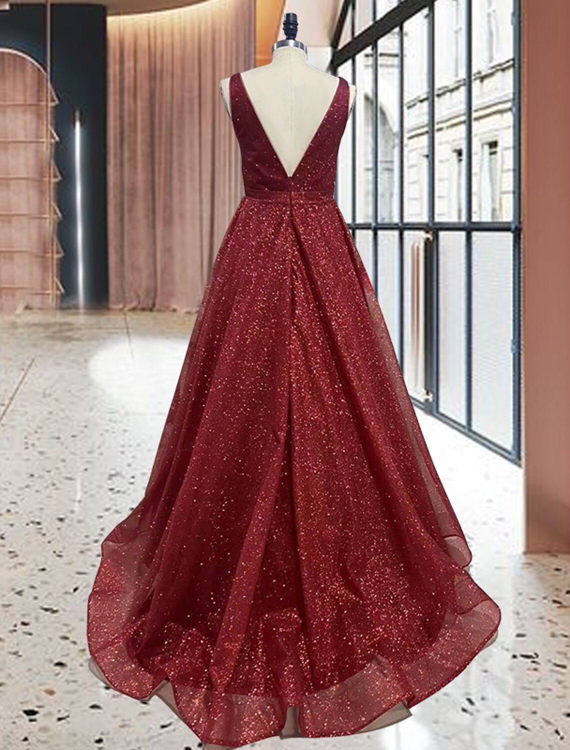 Vestido de fiesta negro con purpurina, vestido lujoso de tul brillante para fiesta de bodas, quinceañera, cola larga/cepillo, sin mangas, escote en V, tul, espalda en V con lentejuelas