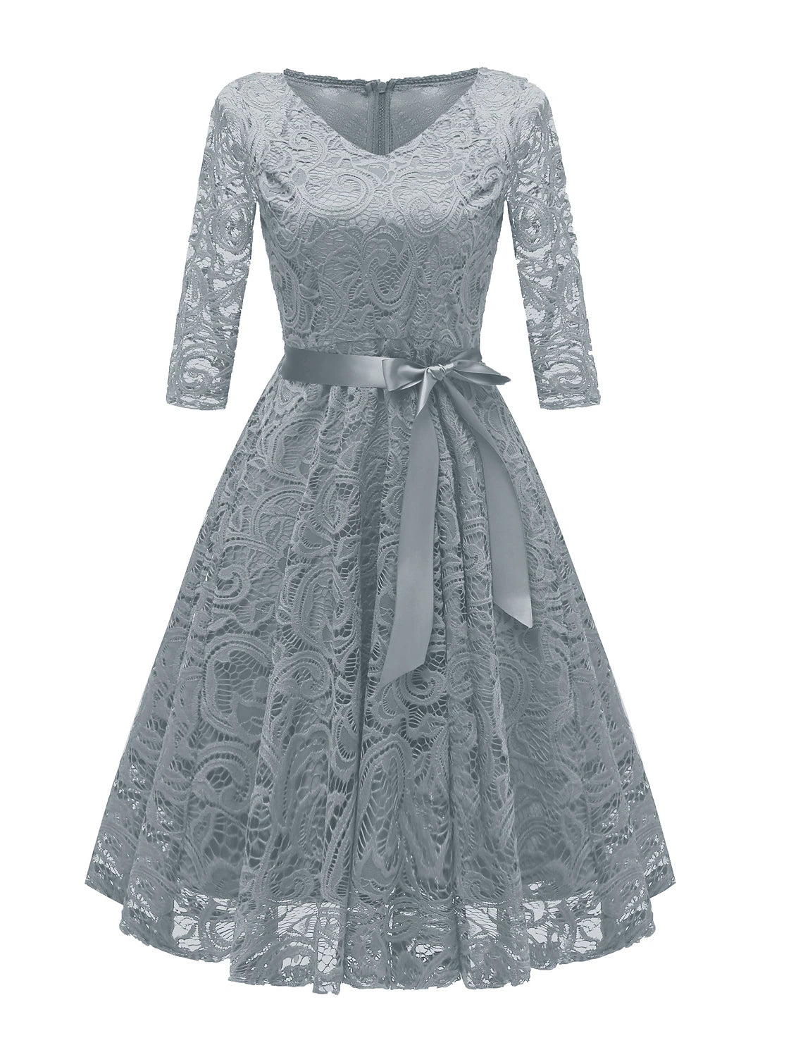 A-Line Cocktail Dresses Minimalist Dress Party Wear Short / Mini 3/4 Length Sleeve V Neck Lace with Bow(s) Pleats