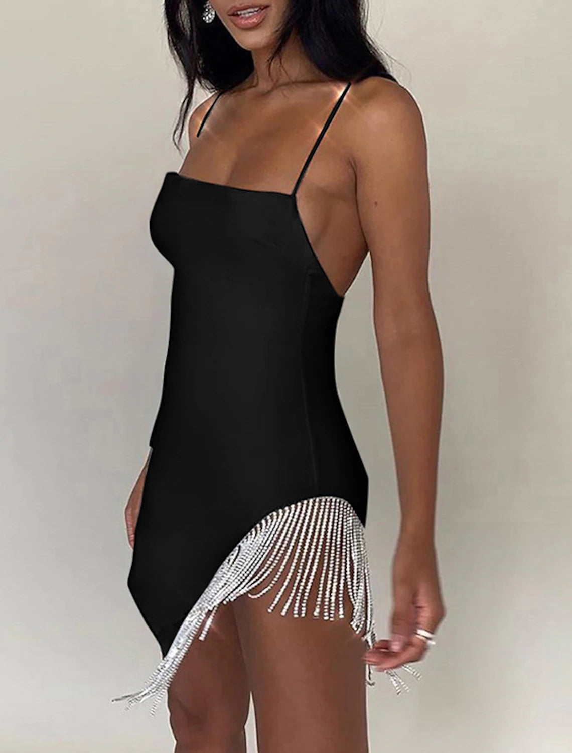 Sheath / Column Cocktail Dresses Sexy Dress Holiday Homecoming Short / Mini Sleeveless Spaghetti Strap Spandex with Fringe Crystals