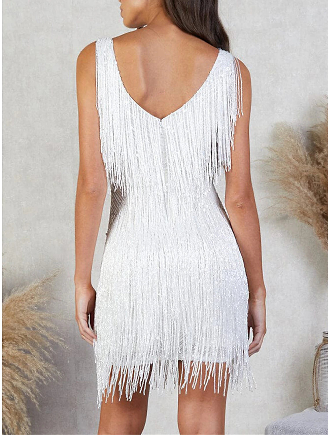 Women‘s Sequin Dress Fringe Dress Pink Sequin Dress Party Dress Sparkly Dress Black Dress Homecoming Mini Dress Silver Black White Sleeveless Sparkly Glitter Winter V Neck Fashion