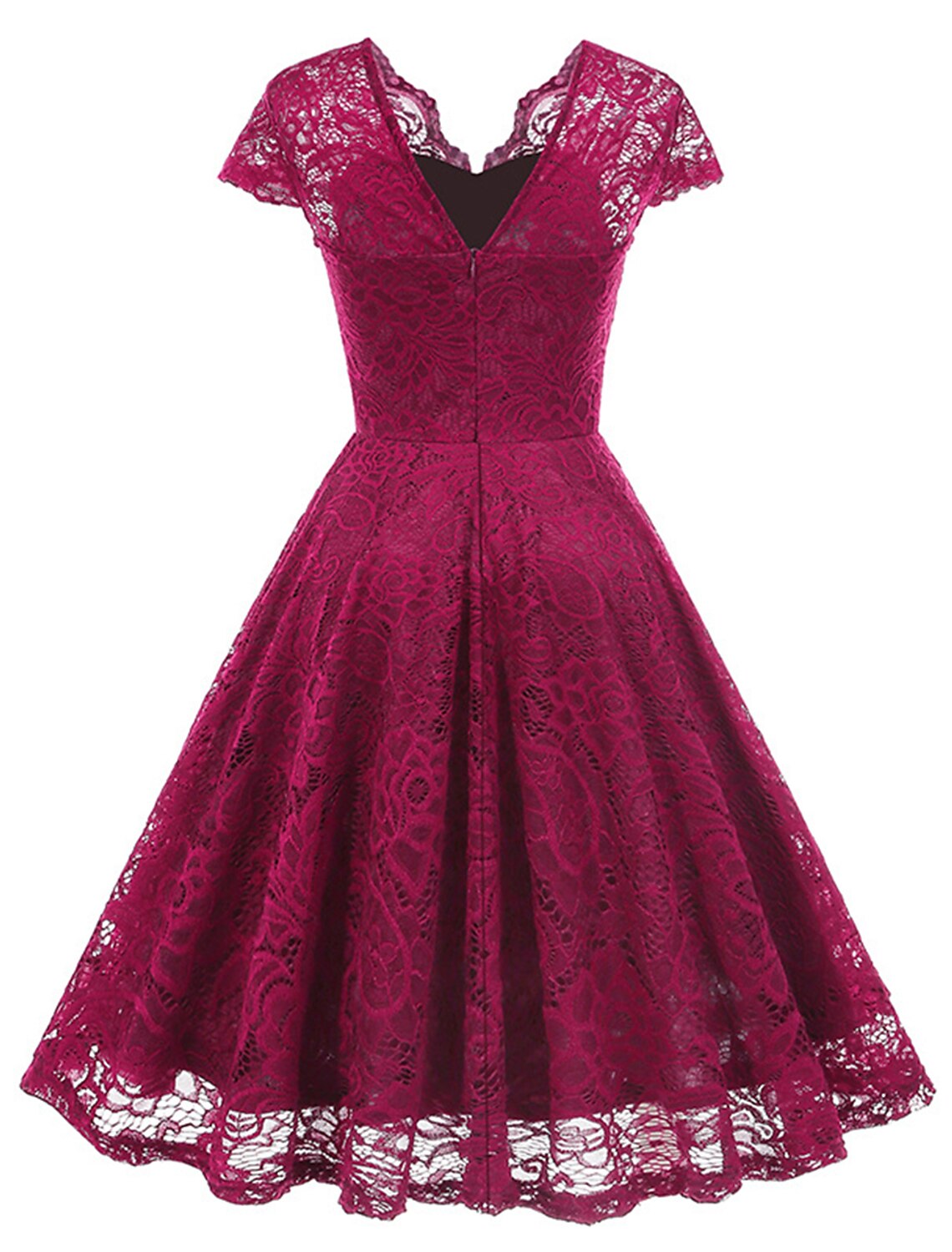 Women's Vintage Dress Party Dress Lace Dress Mini Dress Light Yellow Black Pink Short Sleeve Pure Color Lace Spring Fall Winter V Neck Vintage Christmas Wedding Guest Birthday