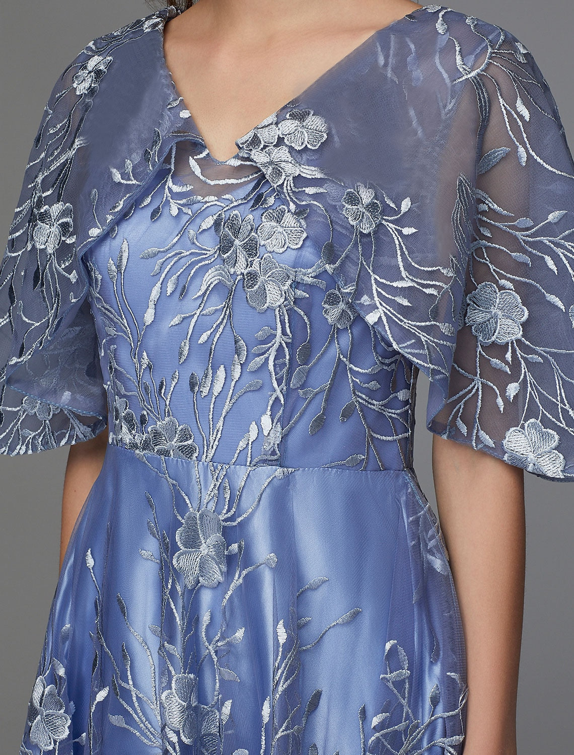 Vestido floral de corte A para invitada de boda, cóctel, largo hasta la rodilla, sin mangas, escote en V, encaje, espalda en V con apliques estampados