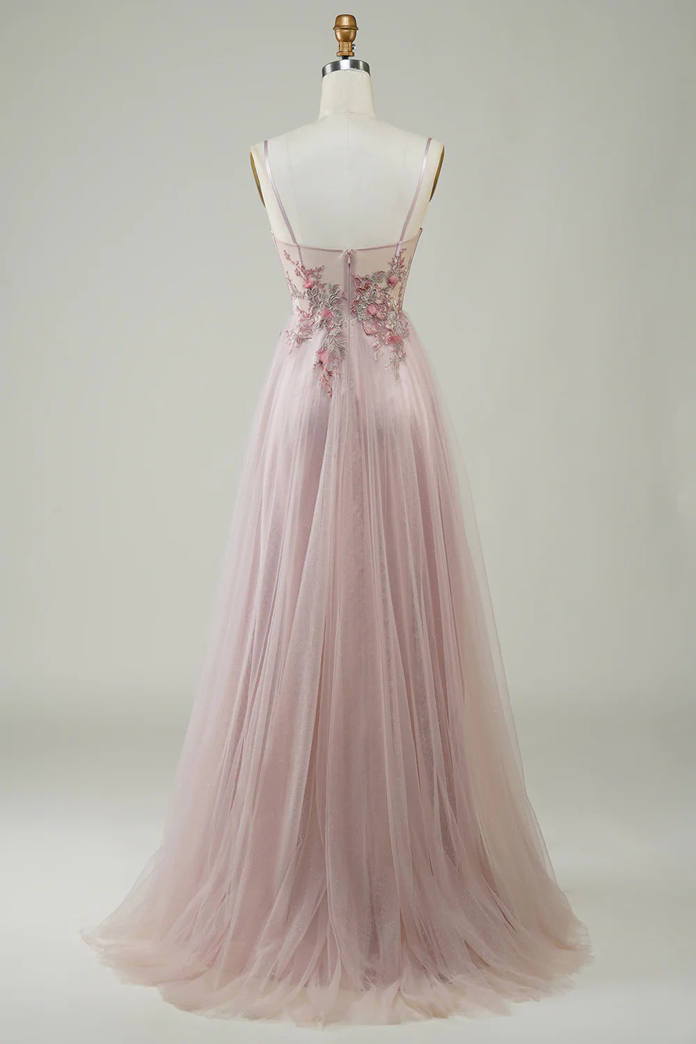 Amzcw Blush Corset A-Line Long Prom Dress with Flowers