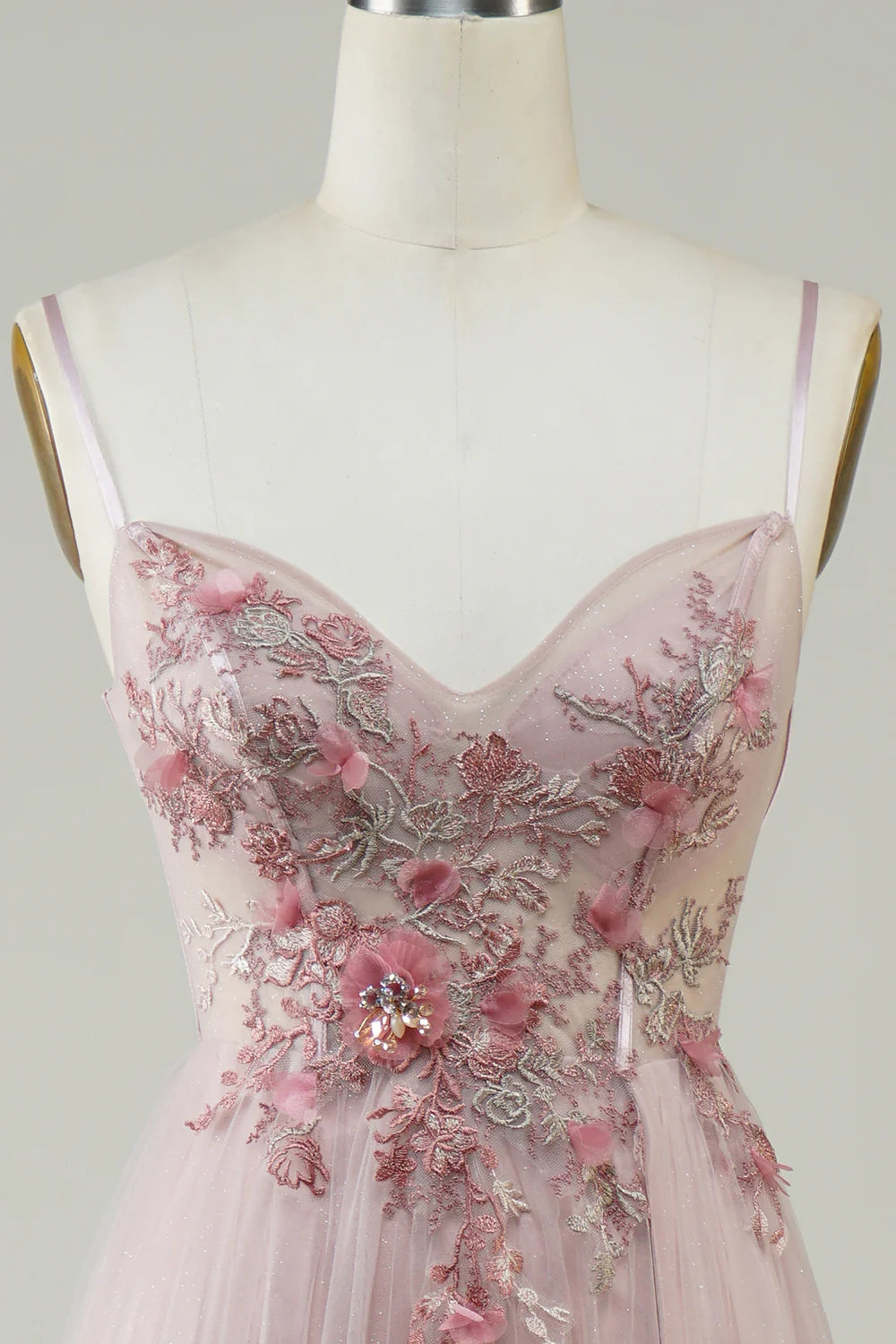 Amzcw Blush Corset A-Line Long Prom Dress with Flowers