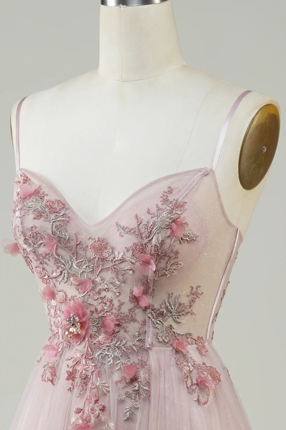 Amzcw Blush Corset A-Line Long Prom Dress with Flowers