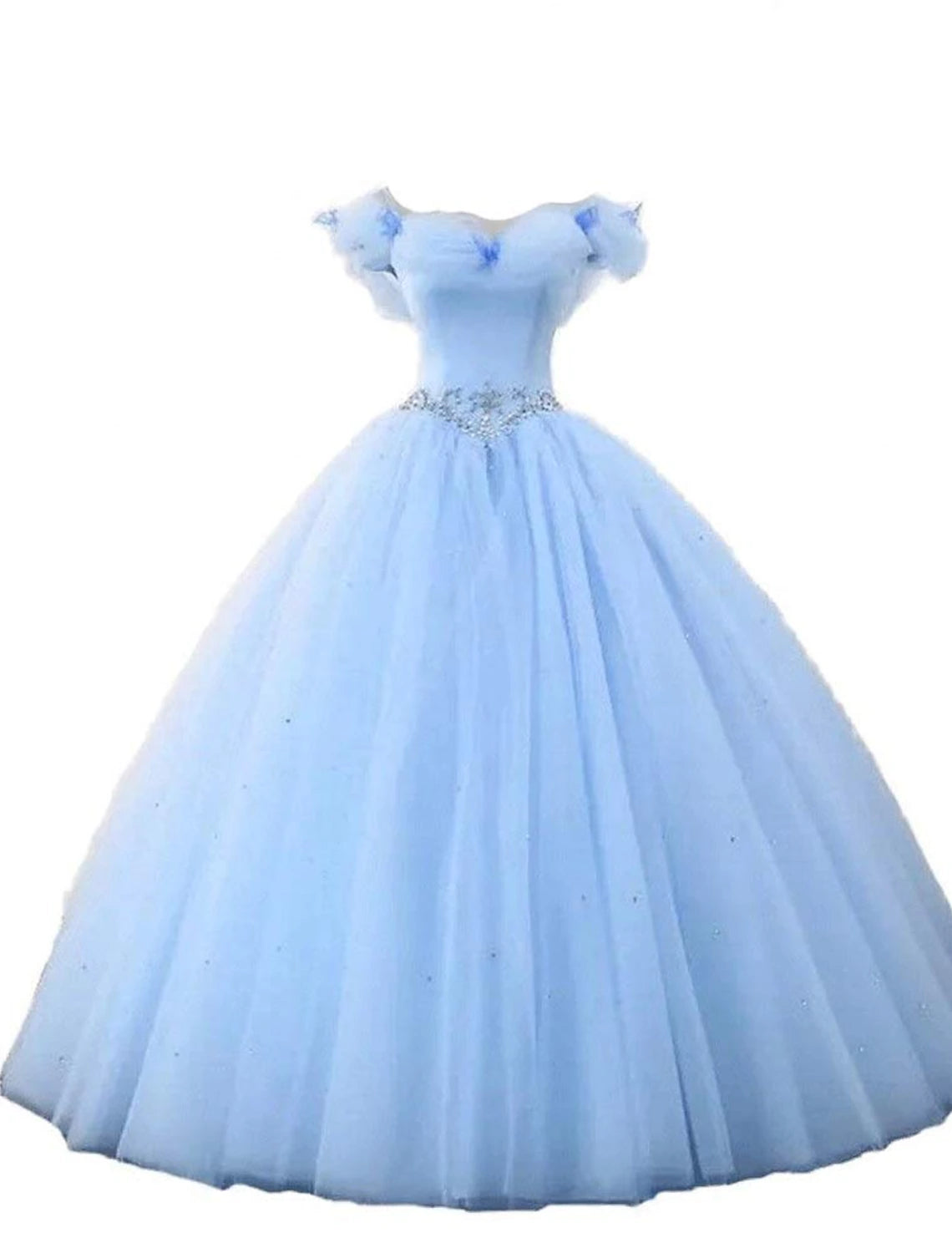 Ball Gown Prom Dresses Princess Dress Graduation Quinceanera Floor Length Sleeveless Off Shoulder Tulle with Pearls Beading Butterfly