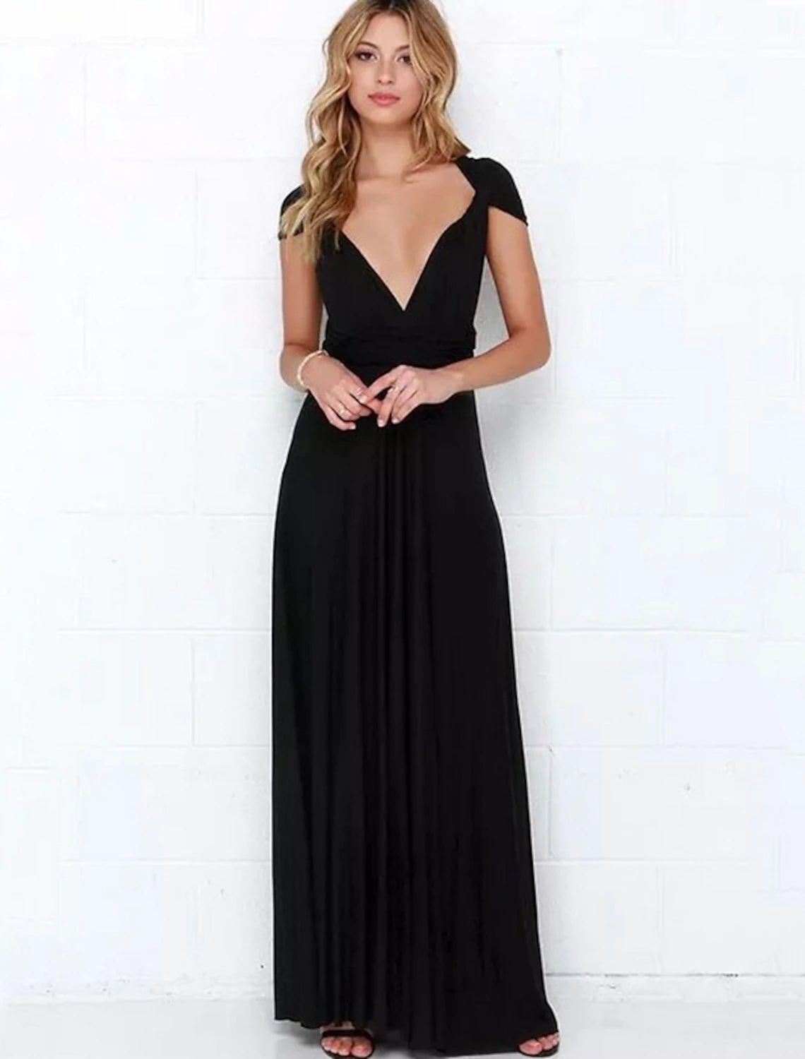 A-Line Convertible Holiday Prom Birthday Dress Halter Neck Backless Crisscross Back V Back Sleeveless Floor Length Stretch Satin with Sash / Ribbon Pleats