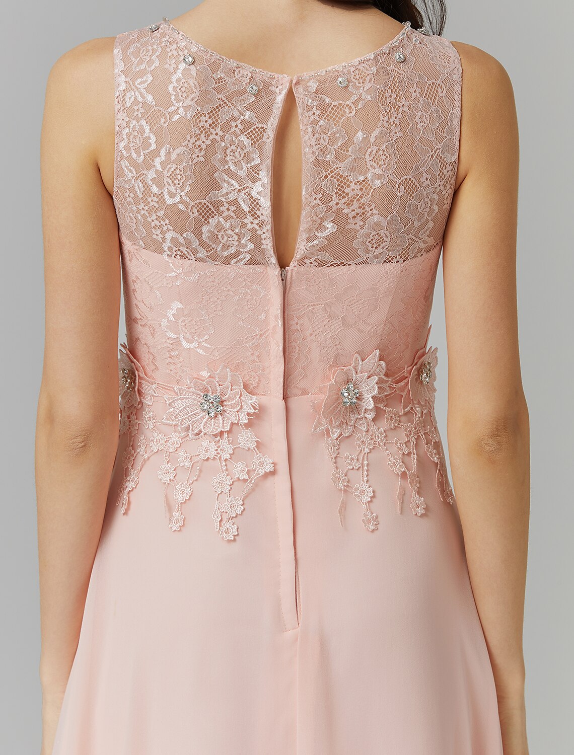 Vestido estilo imperio de corte A para invitada de boda, baile de graduación, largo hasta el suelo, sin mangas, cuello ilusión, vestido de dama de honor de gasa con apliques de cuentas