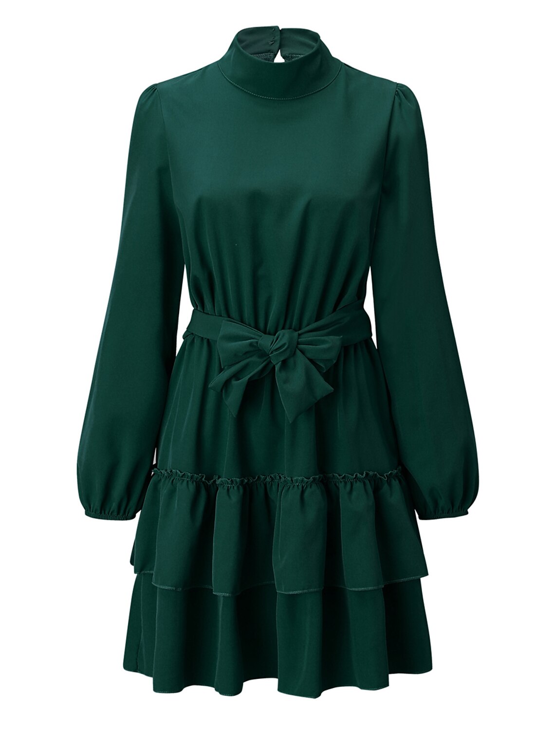 Women's Red Christmas Party Dress Homecoming Dress Cocktail Dress Black Red Green Long Sleeve Lace up Stand Collar Fashion Winter Dress