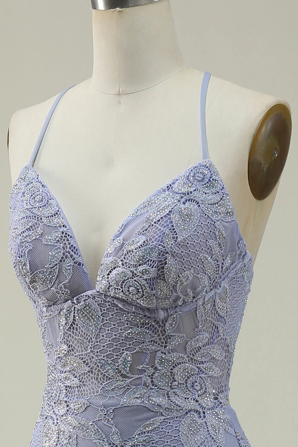 Vestido de fiesta largo de encaje morado con cuello halter y sirena de Amzcw