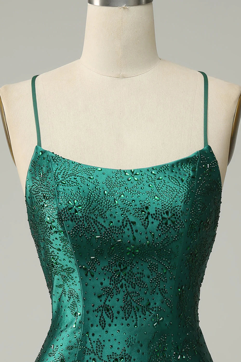 Amzcw Dark Green Beaded Tight Homecoming Dress With Criss Cross Back