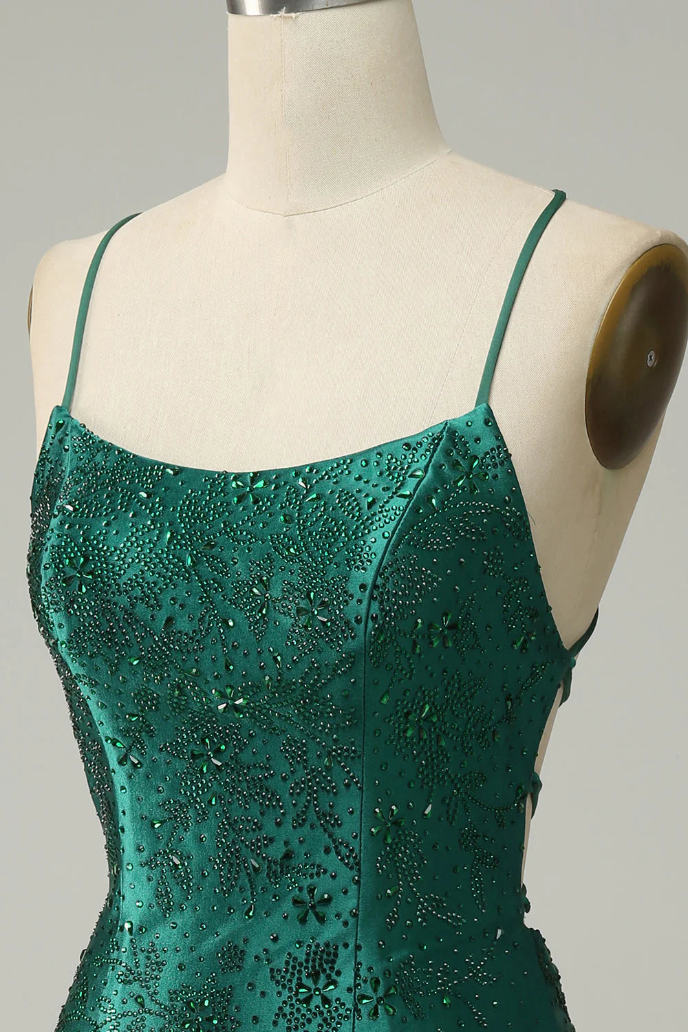Amzcw Dark Green Beaded Tight Homecoming Dress With Criss Cross Back