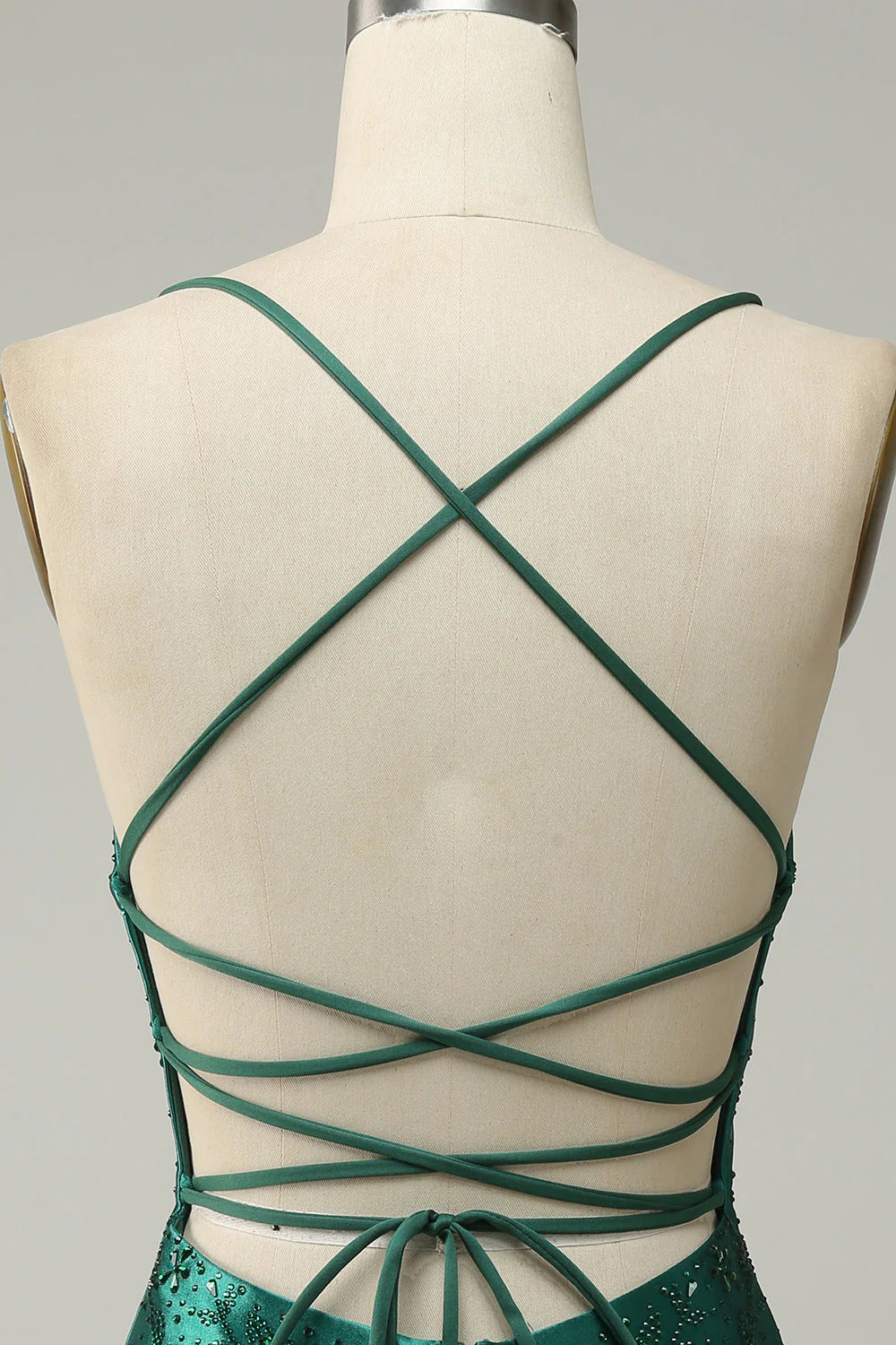 Amzcw Dark Green Beaded Tight Homecoming Dress With Criss Cross Back