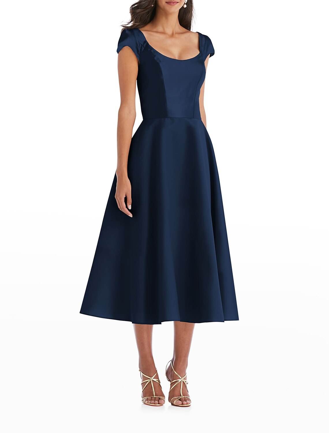 Vestidos de cóctel de corte A, vestido minimalista, para invitados de boda, de compromiso, largo hasta la rodilla, manga corta, escote redondo, satén italiano con drapeado.