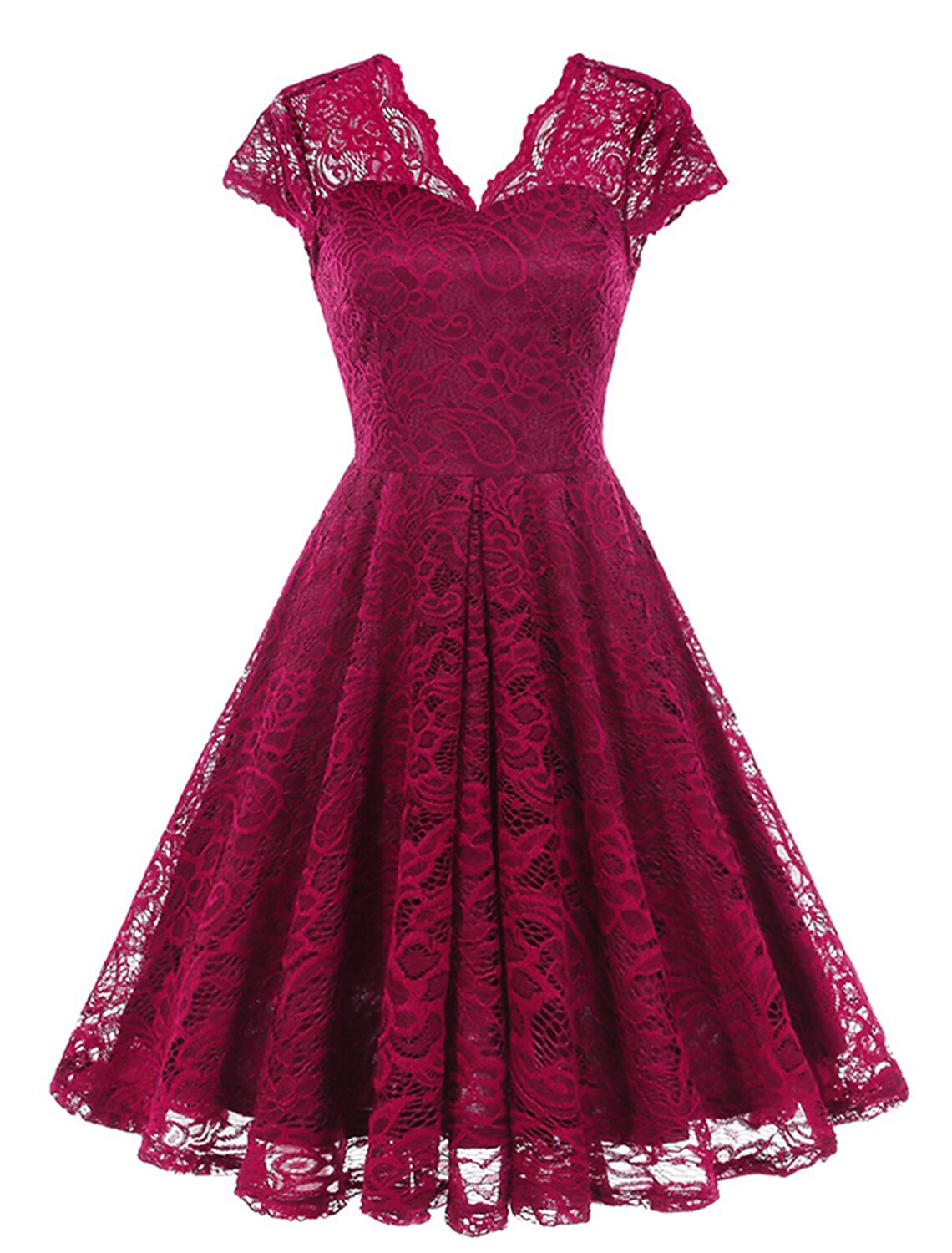 Women's Vintage Dress Party Dress Lace Dress Mini Dress Light Yellow Black Pink Short Sleeve Pure Color Lace Spring Fall Winter V Neck Vintage Christmas Wedding Guest Birthday