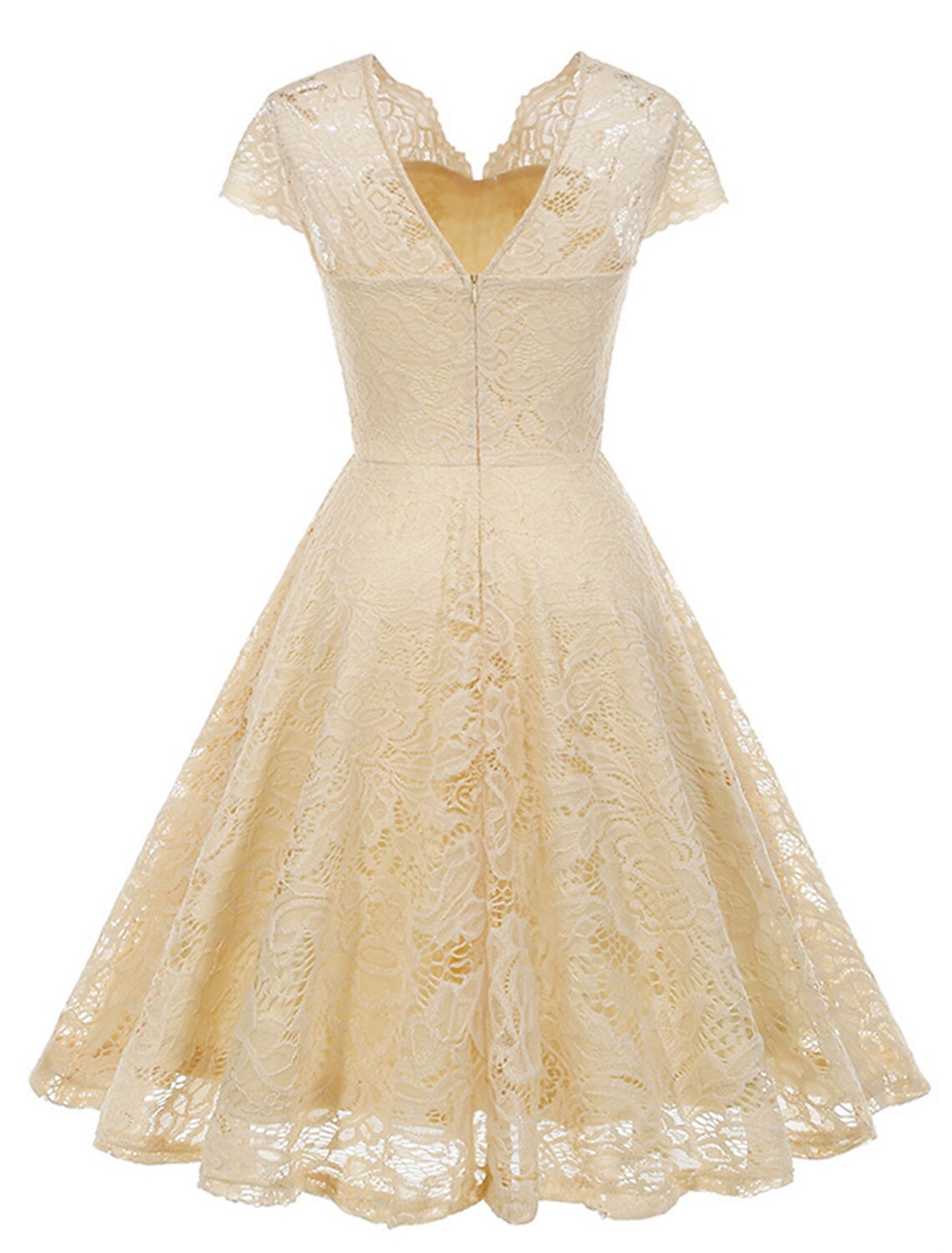 Women's Vintage Dress Party Dress Lace Dress Mini Dress Light Yellow Black Pink Short Sleeve Pure Color Lace Spring Fall Winter V Neck Vintage Christmas Wedding Guest Birthday