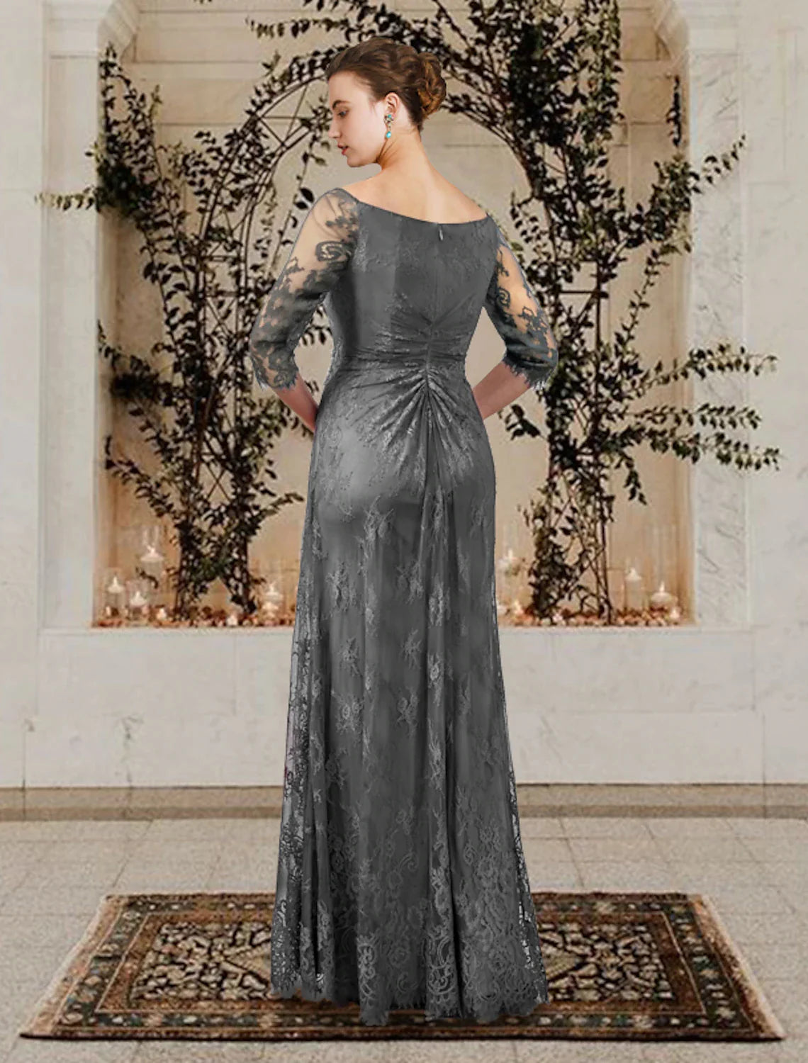 Suknia dla matki panny młodej w kształcie litery A, plus size, elegancka, z biżuterią, sięgająca do ziemi, z krótkim rękawem i falbankami, z kryształową broszką, z drapowaniem po bokach