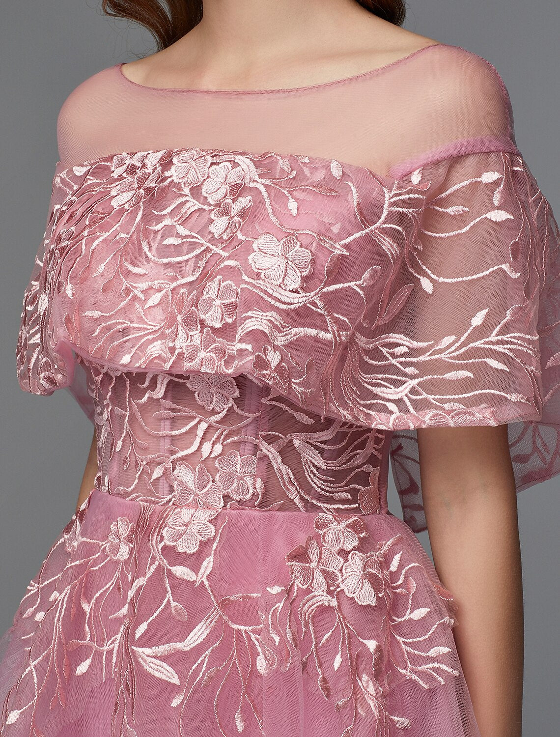 Vestido elegante de corte A para vacaciones, asimétrico, sin mangas, con escote ilusión, lazo en la espalda y aplicación de encaje.