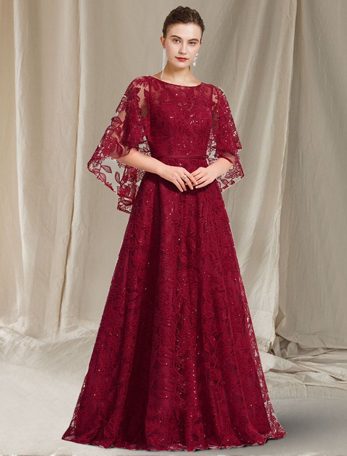 Suknia dla matki panny młodej w kształcie litery A, plus size, elegancka, z dekoltem w kształcie litery A, sięgająca do ziemi, koronkowa, bez rękawów, z aplikacjami z cekinów