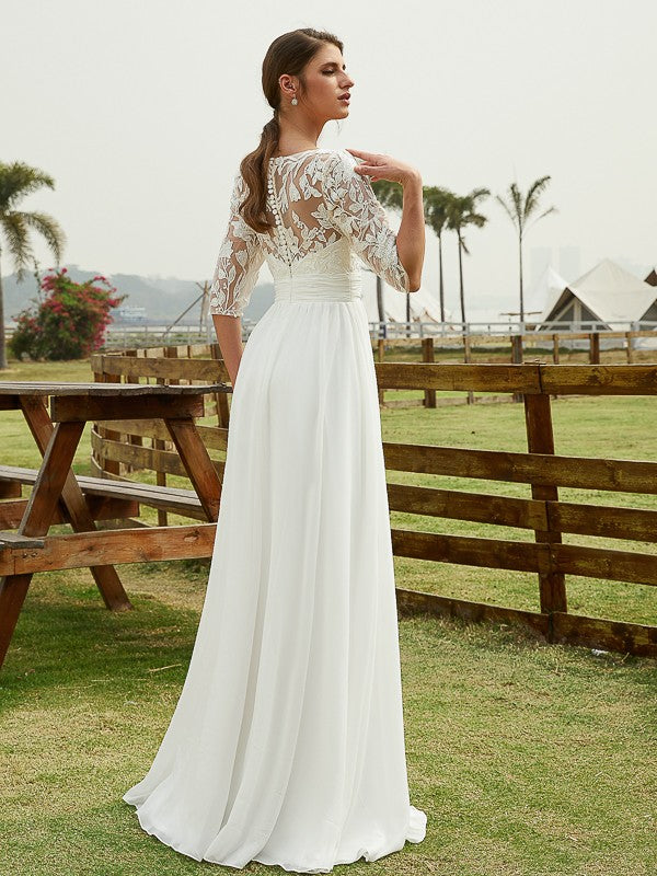 A-Line/Princess Satin Ruched Off-the-Shoulder Sleeveless Chapel Train Wedding Dresses