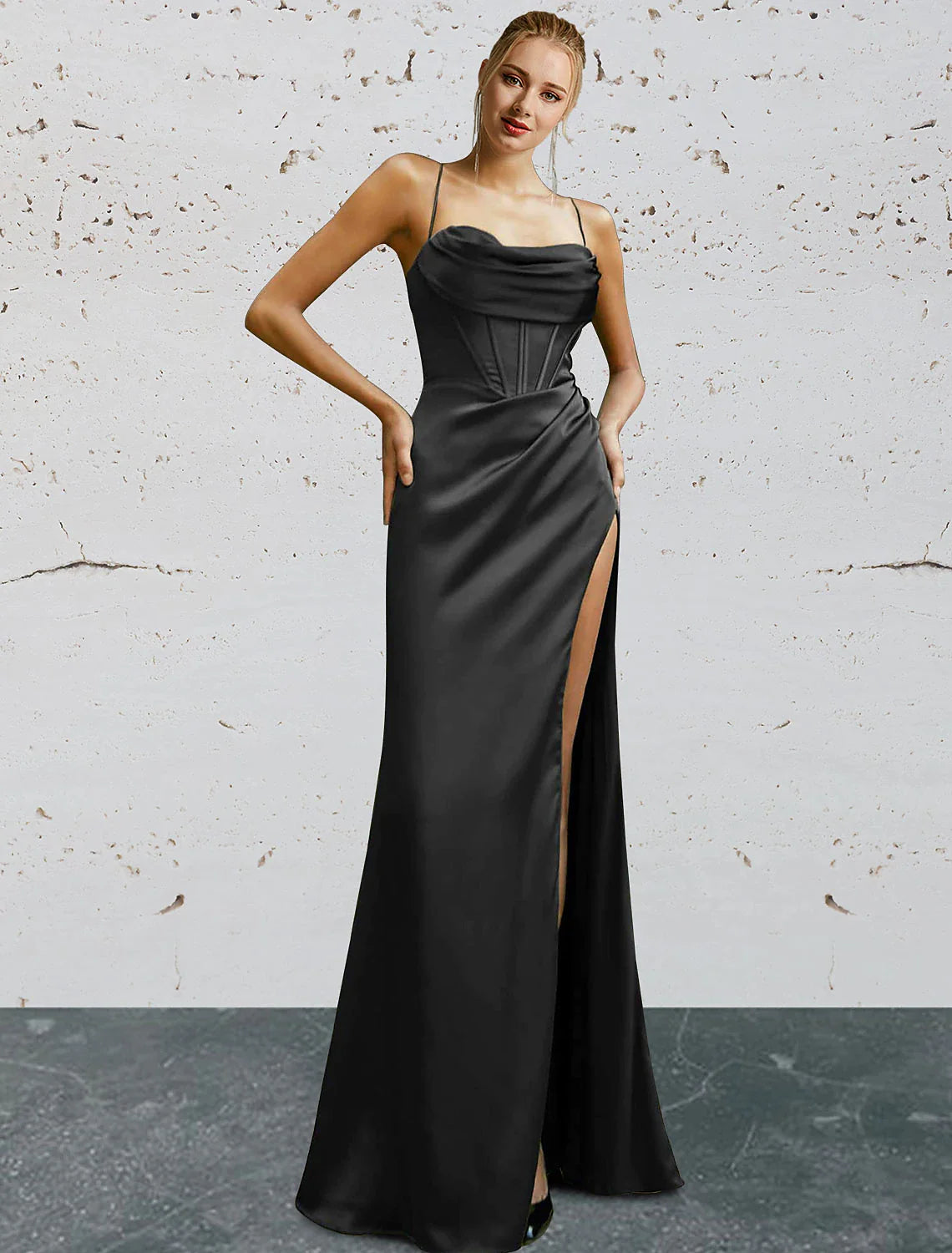 Vestidos de fiesta de sirena/trompeta, vestido vintage, largo hasta el suelo, sin mangas, escote corazón, charmeuse, espalda descubierta con abertura