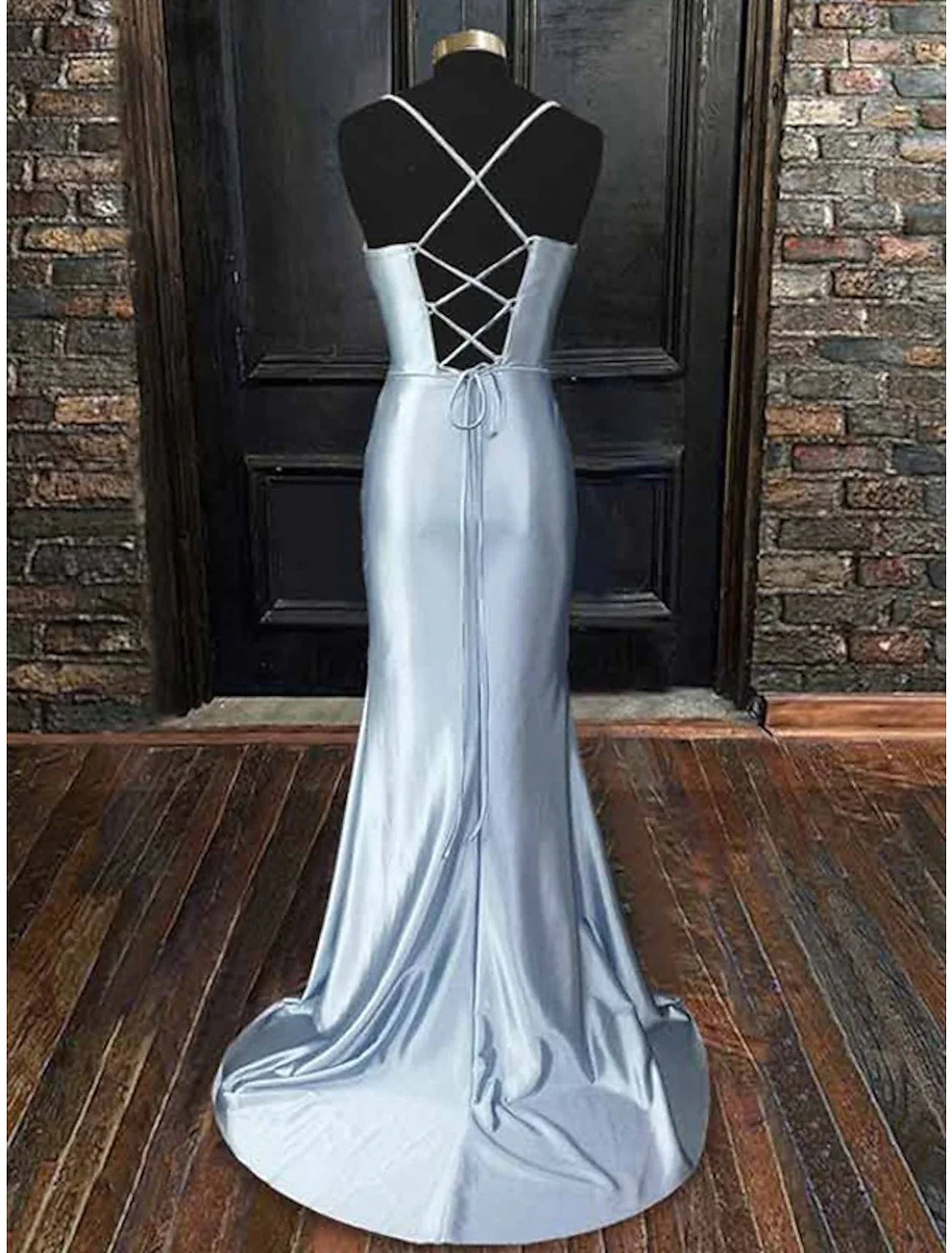 Vestido de noche de corte tubo/columna, sexy, para fiesta de noche, con cola larga/cepillo, sin mangas, escote corazón, estilo afroamericano, de seda sintética, espalda cruzada con abertura fruncida entrecruzada.