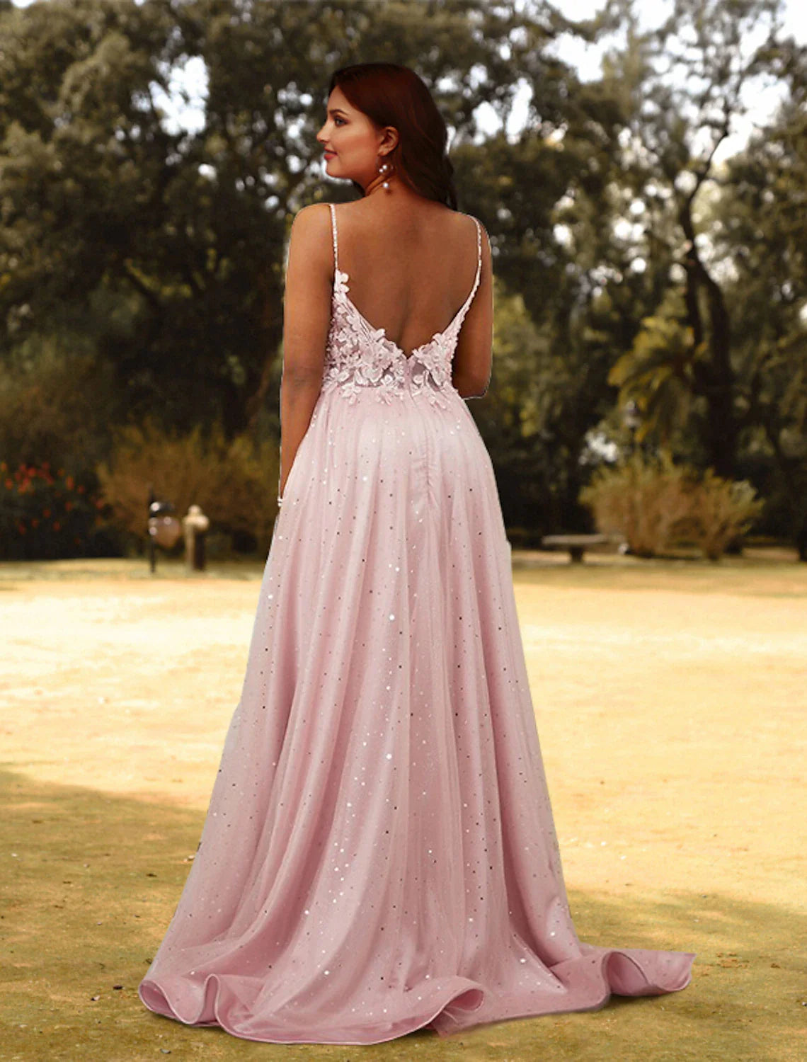 A-Line Prom Dresses Plus Size Dress Wedding Guest Sweep / Brush Train Sleeveless V Neck Tulle with Appliques