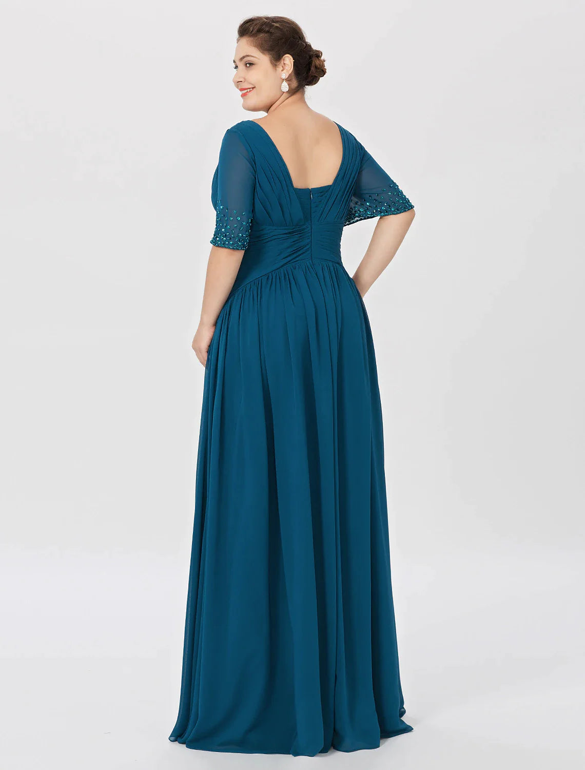 Vestido de baile Línea A Vestido para madre de la novia Formal Clásico y atemporal Elegante y lujoso Talla grande Escote cuadrado Largo hasta el suelo Gasa Manga corta No con pliegues Abalorios