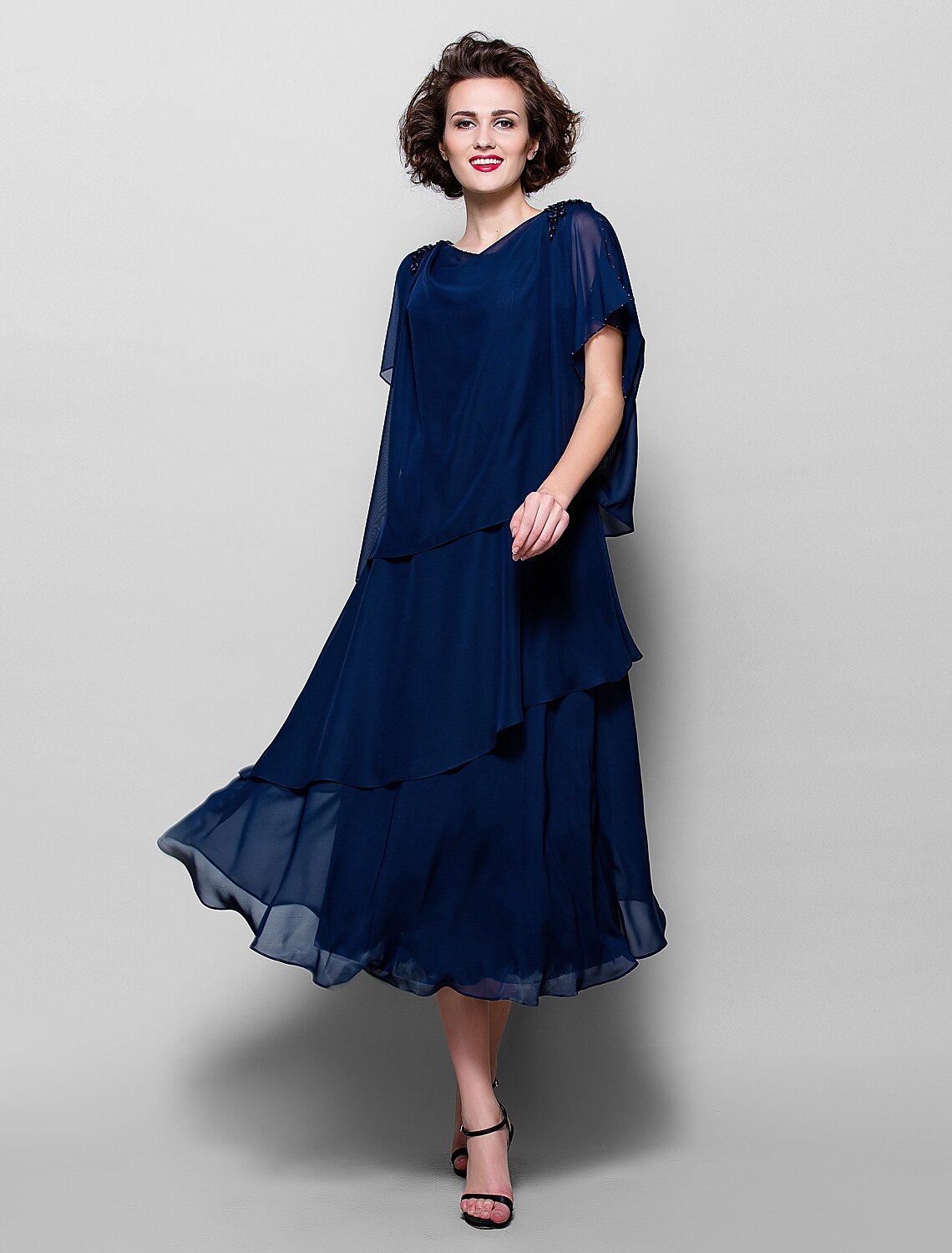 A-Line Mother of the Bride Dress Plus Size Elegant Cowl Neck Tea Lengt Amzcw Dress A-Line Mother of the Bride Dress Plus Size Elegant Cowl Neck Tea Lengt Amzcw Dress