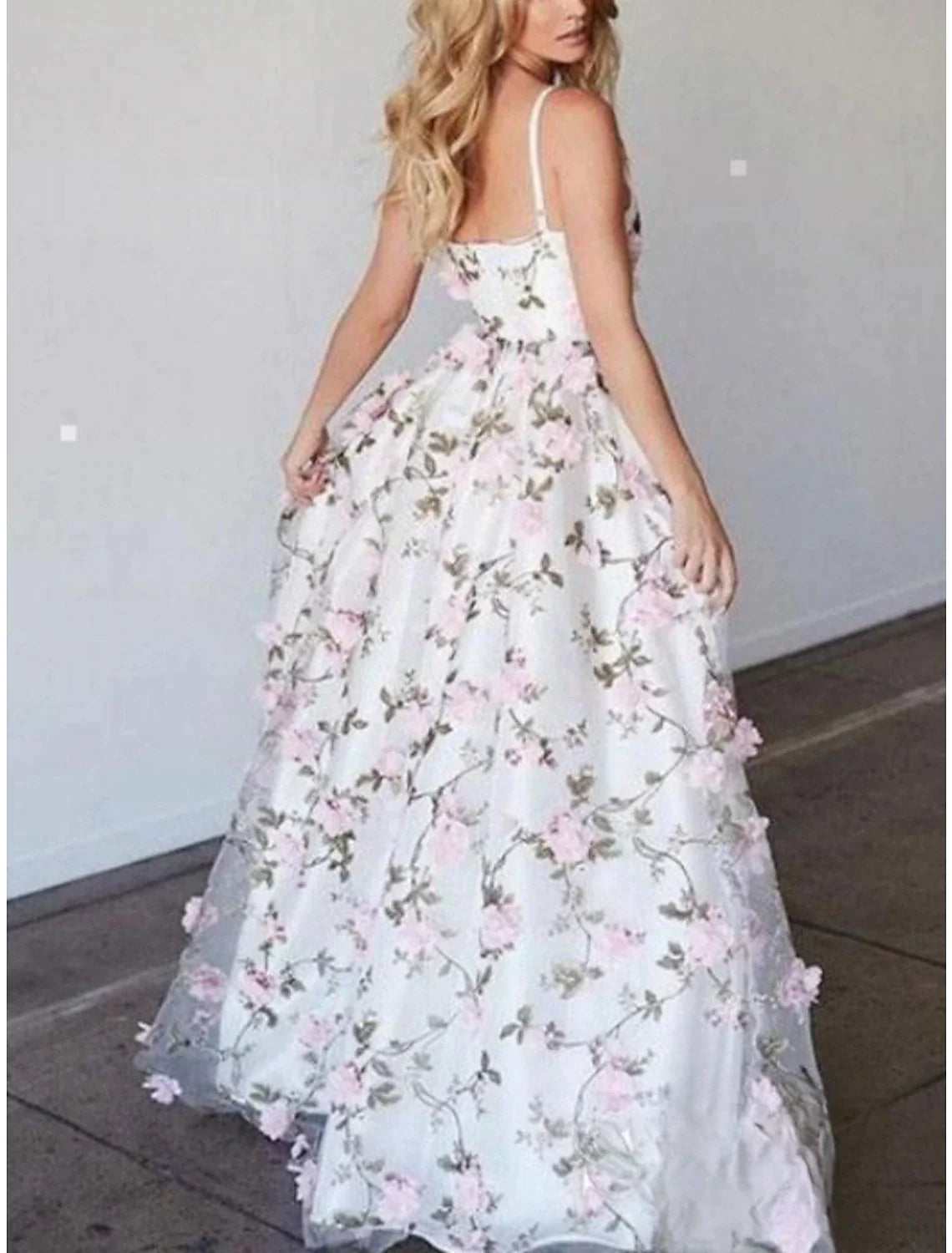 Vestido de fiesta de corte tubo/columna, floral, para quinceañeras, con cola larga/cortada, sin mangas, tirantes finos, encaje con pliegues y apliques