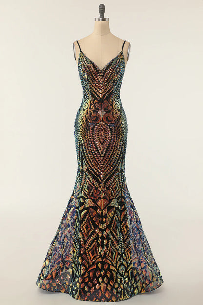 Vestido de fiesta de sirena negro con lentejuelas