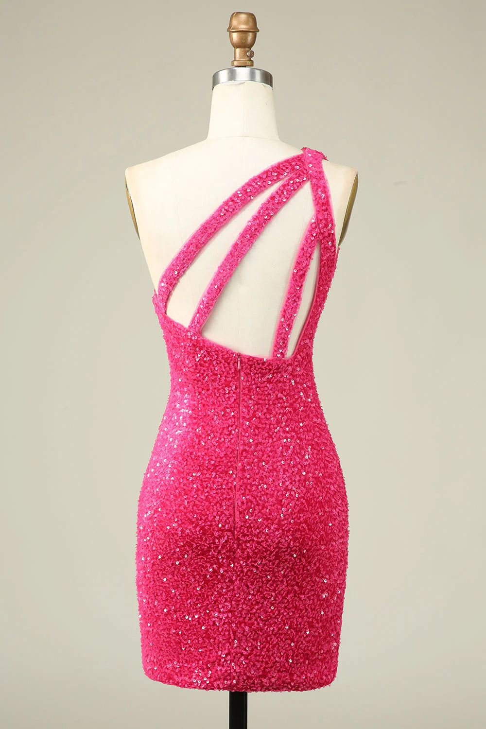 Amzcw Classy Fuchsia One Shoulder Sequins Tight Homecoming Dress