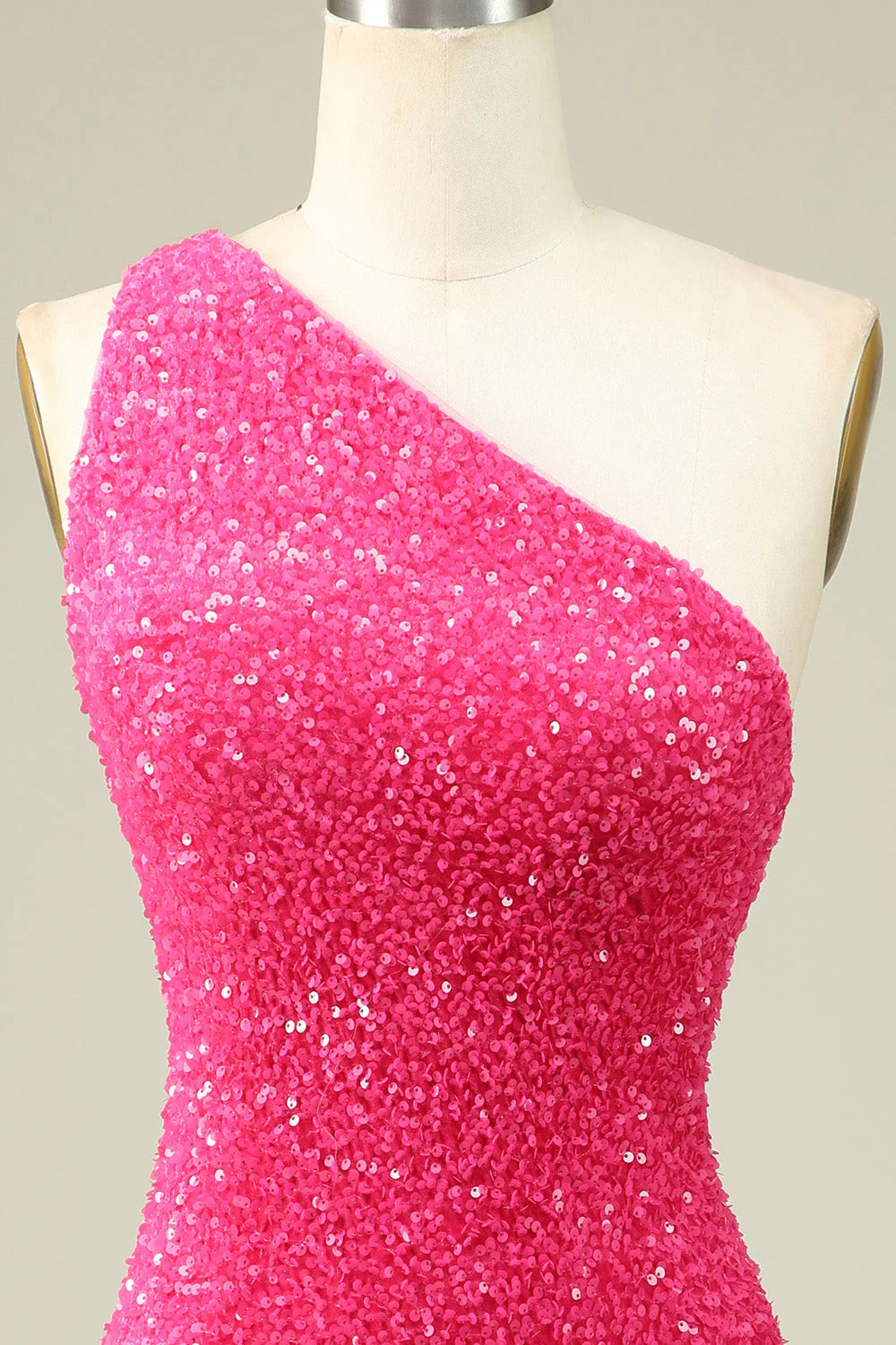 Amzcw Classy Fuchsia One Shoulder Sequins Tight Homecoming Dress
