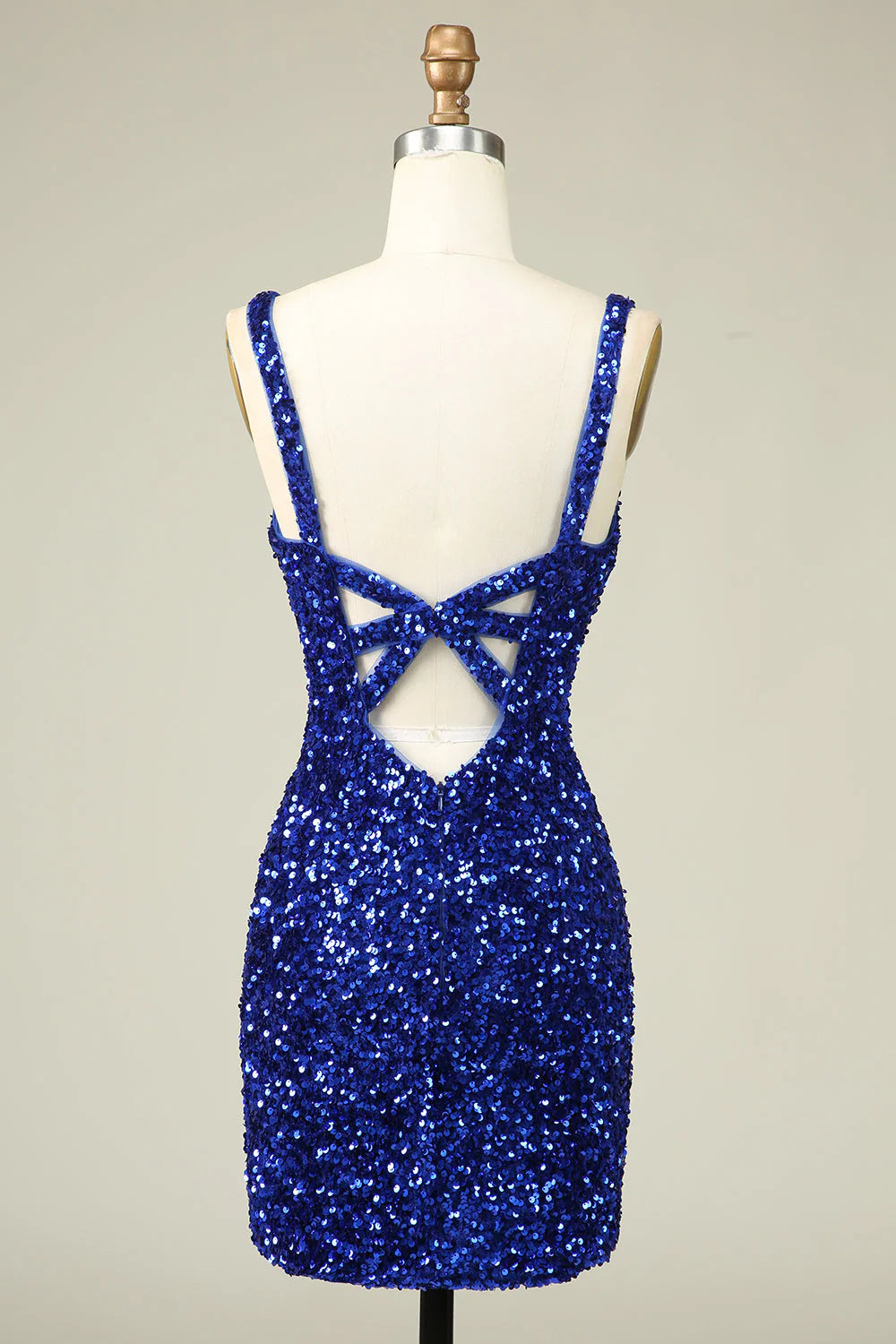 Amzcw Classy Royal Blue Sheath V Neck Sequin Fitted Short Homecoming Dress